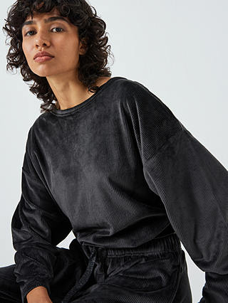 AND/OR Ribbed Velour Pyjama Set, Black