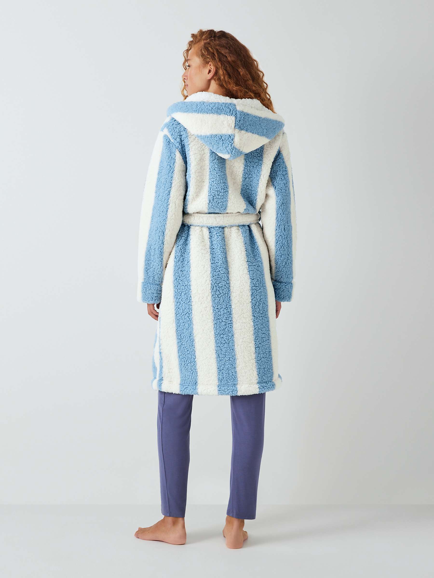 Buy John Lewis ANYDAY Stripe Borg Dressing Gown, Blue/Ivory Online at johnlewis.com