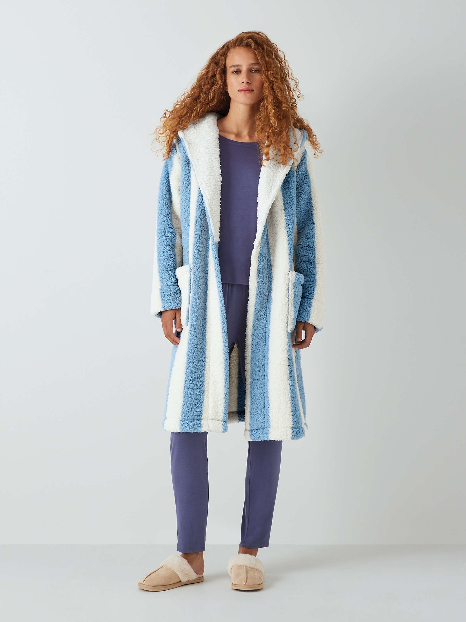 Buy John Lewis ANYDAY Stripe Borg Dressing Gown, Blue/Ivory Online at johnlewis.com