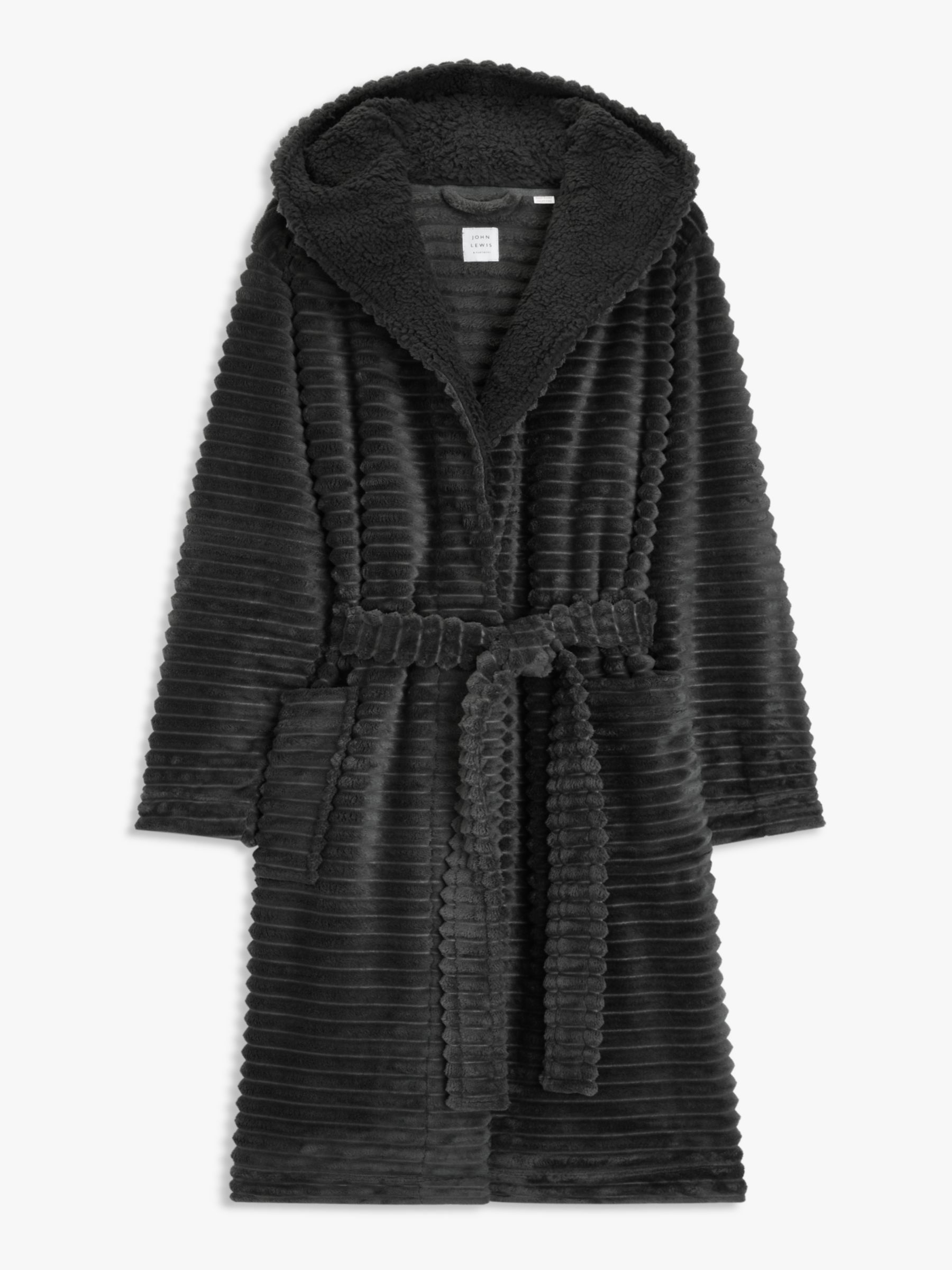 John Lewis Fleece Ribbed Dressing Gown, Grisaille at John Lewis & Partners