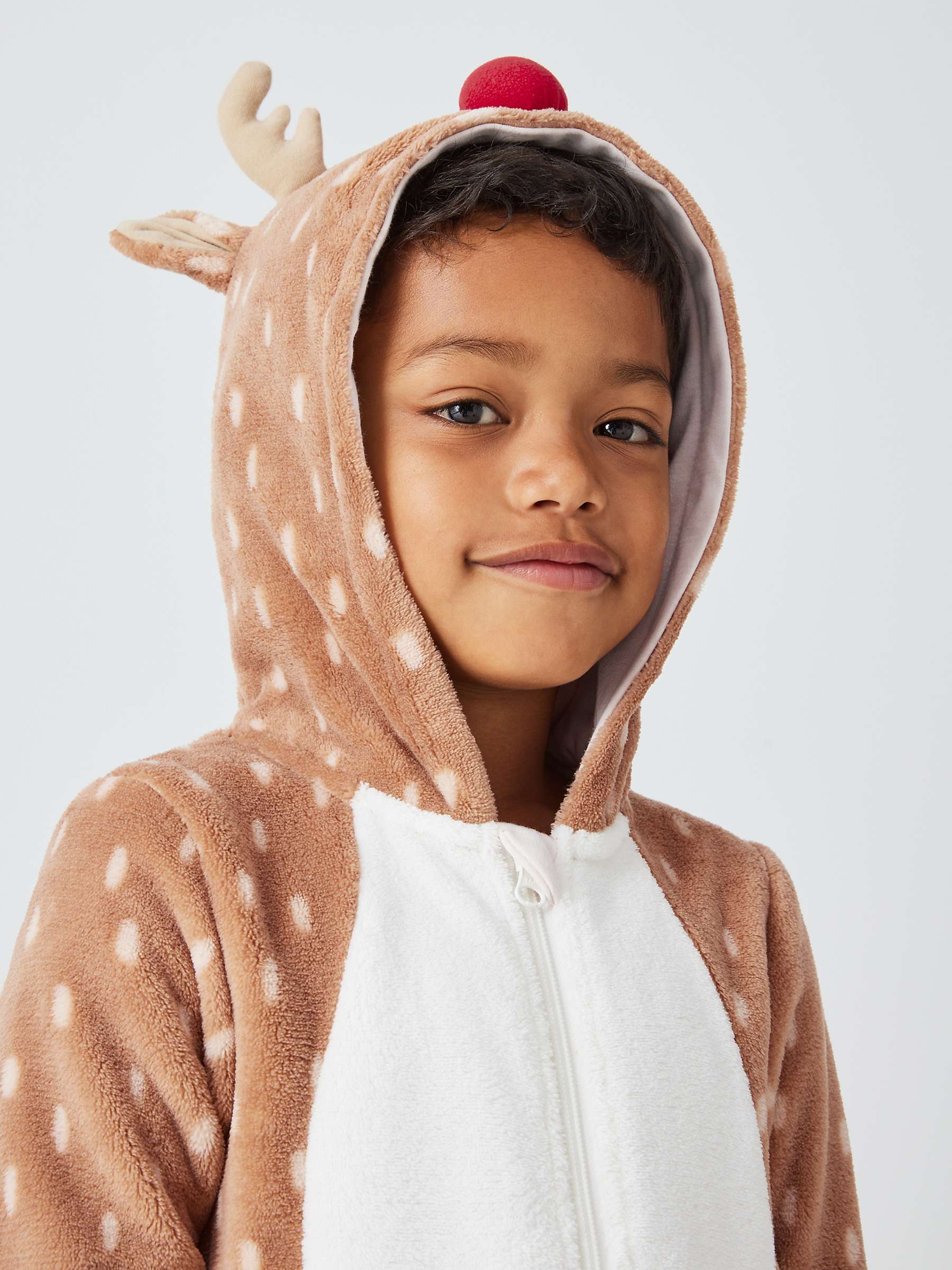 Buy John Lewis Kids' Novelty Reindeer Fleece Onesie, Brown Online at johnlewis.com