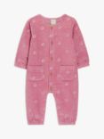John Lewis Baby Corduroy Floral Embroidered Romper, Pink/Multi