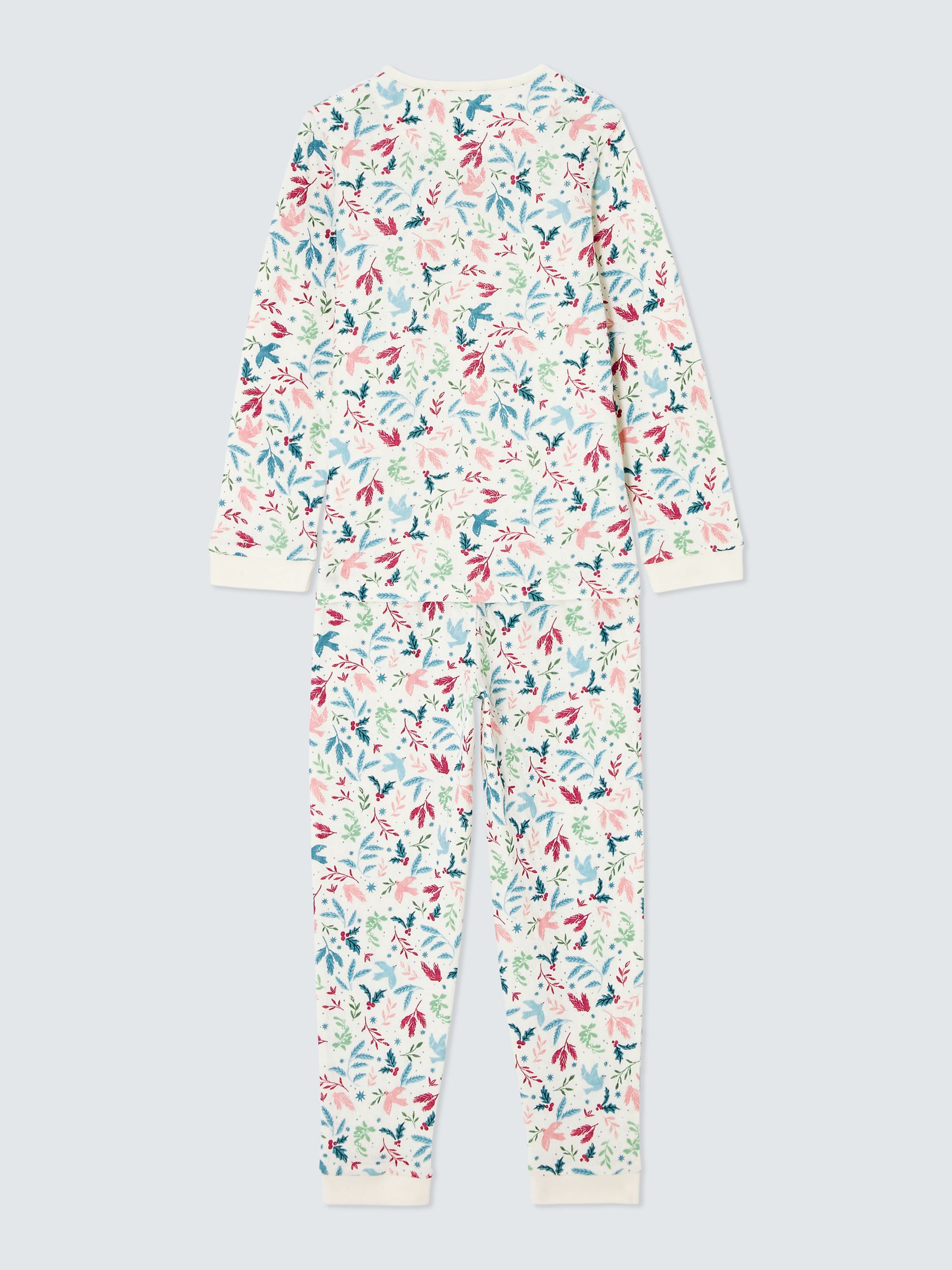 John Lewis Kids' Festive Floral Pointelle Pyjamas, White/Multi