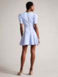 Ted Baker Velvey Puff Sleeve Dress, Blue Duck Egg