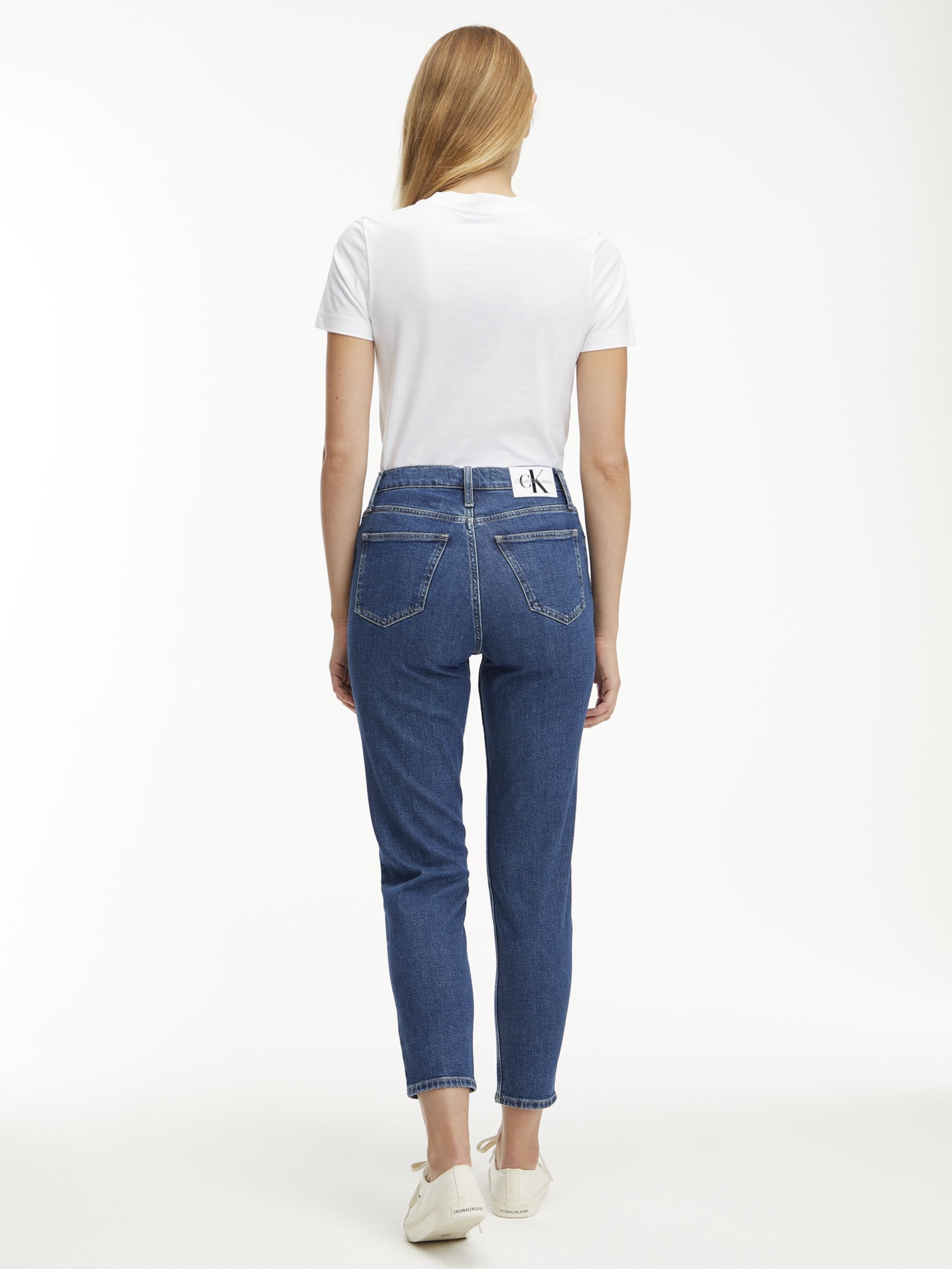 Calvin Klein Cropped Mom Jeans, Denim Dark at John Lewis & Partners