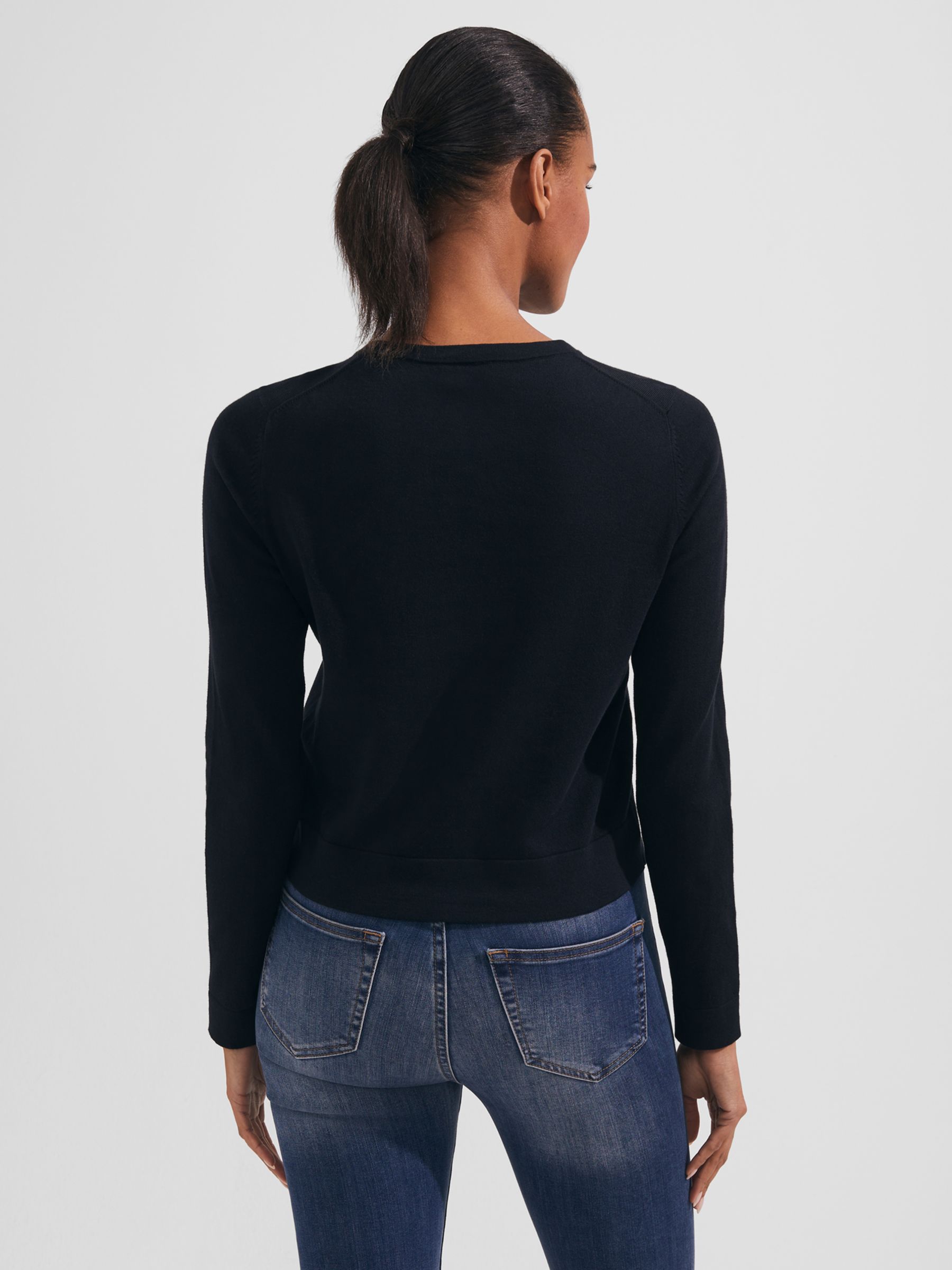 Hobbs Michelle Cotton Blend Cardigan, Navy at John Lewis & Partners