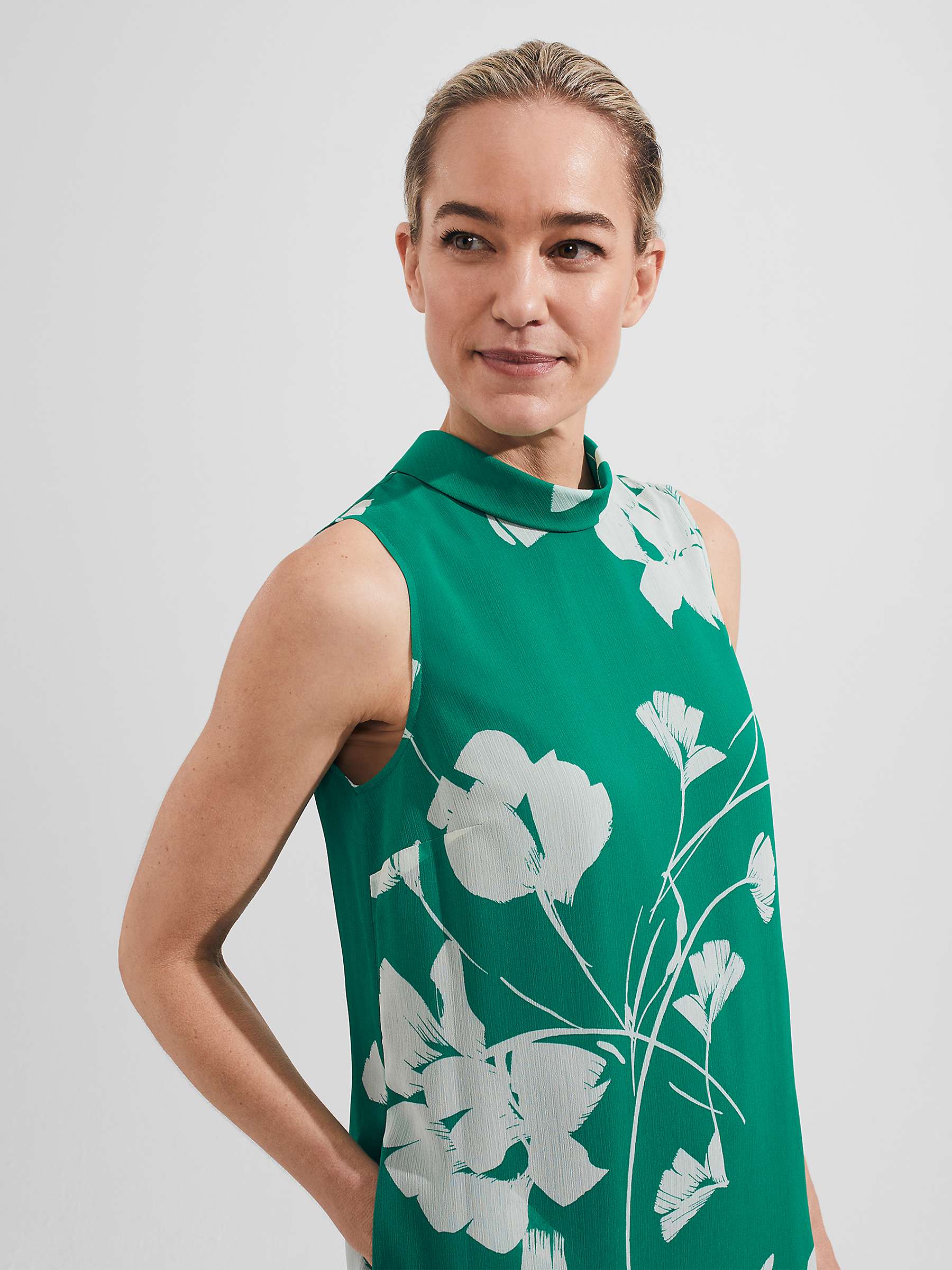Buy Hobbs Madeline High Neck Floral Print Dress, Green/Ivory Online at johnlewis.com