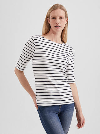 Hobbs Katie Button Back Top, Ivory/Navy
