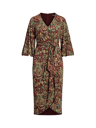Lauren Ralph Lauren Jocova Woodblock Print Midi Jersey Dress, Burgundy ...