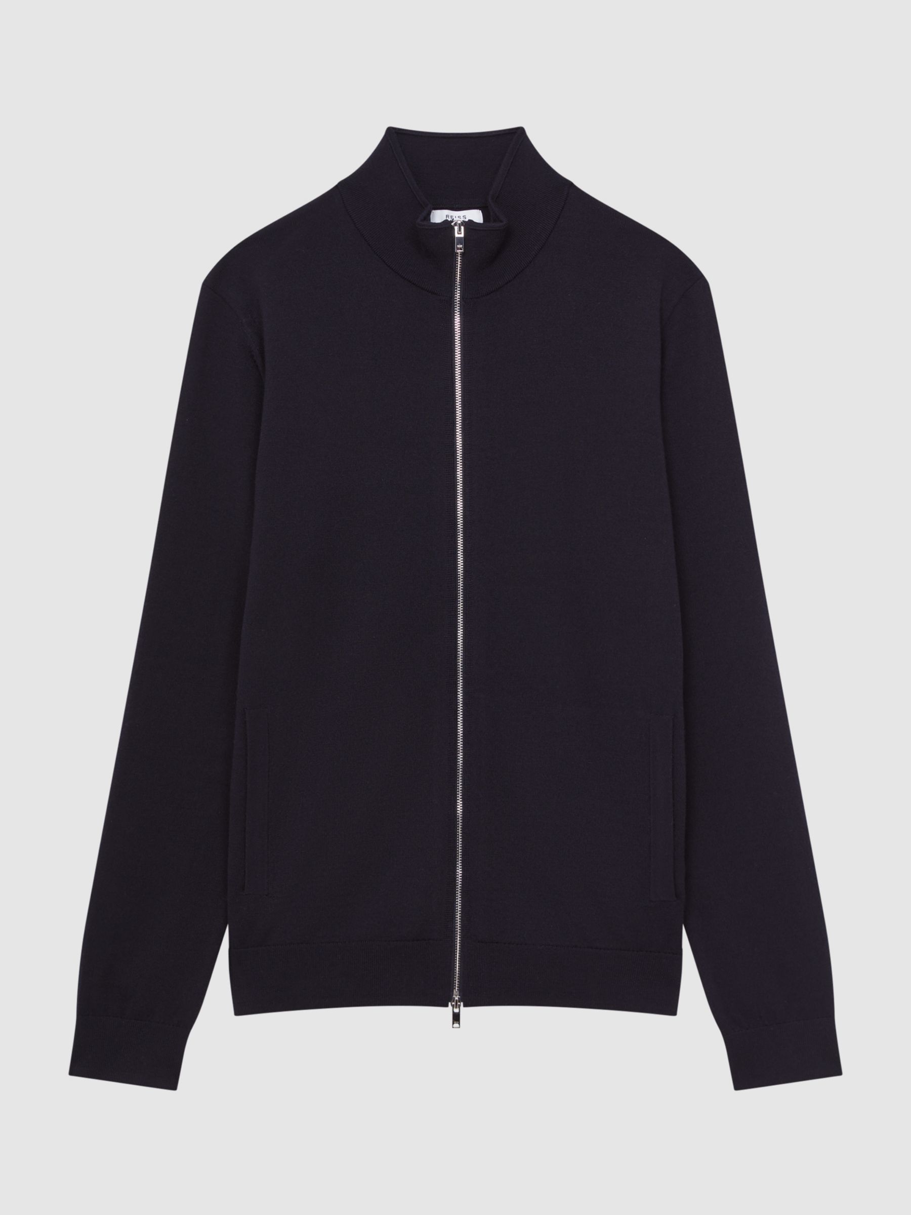 Reiss Hampshire Long Sleeve Merino Zip Jacket, Navy at John Lewis ...