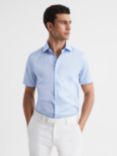 Reiss Tristan Short Sleeve Cotton Satin Shirt, Blue
