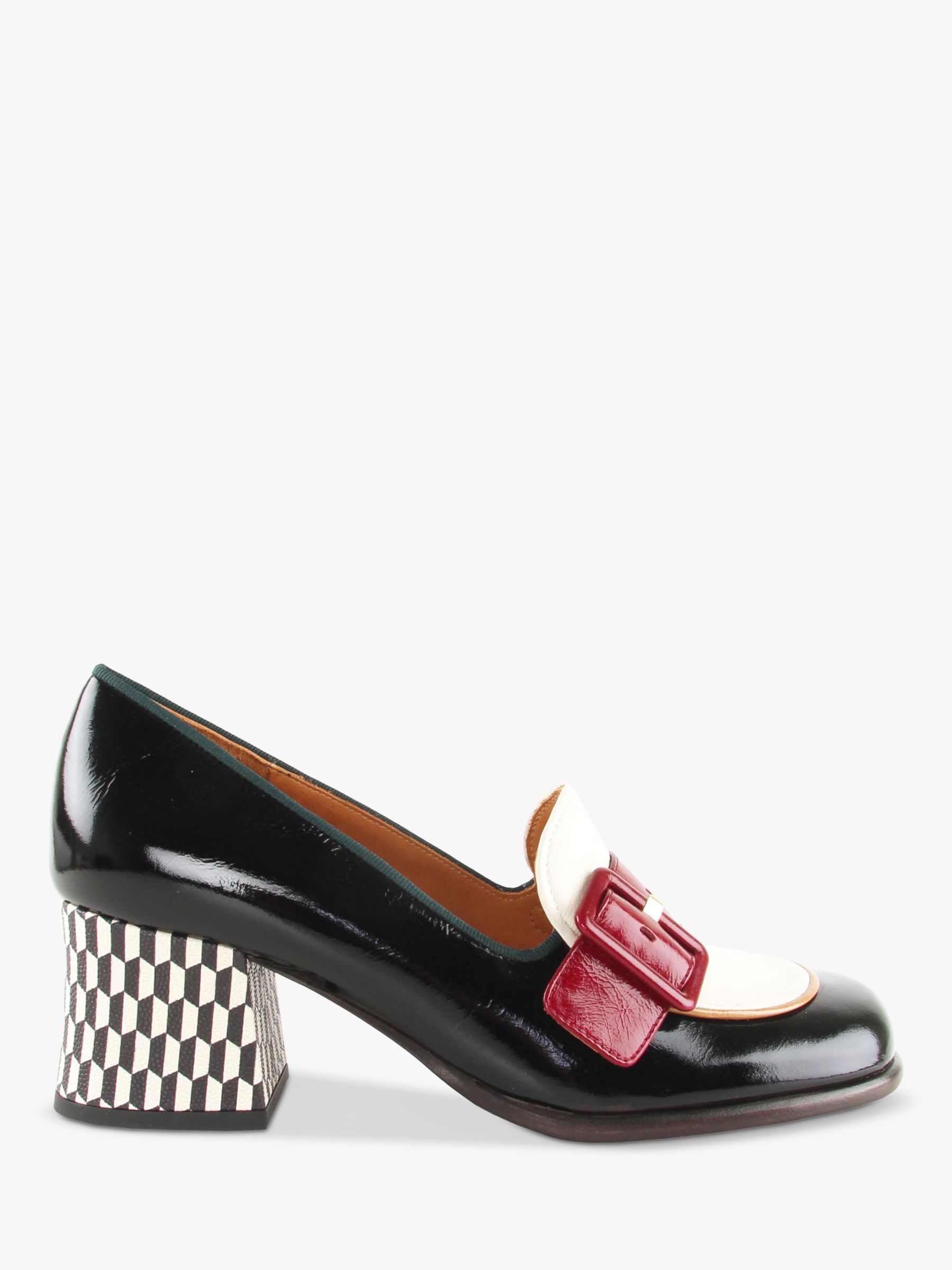 Chie Mihara Meisin Leather Colour Block Heeled Loafers, Black/Sand ...