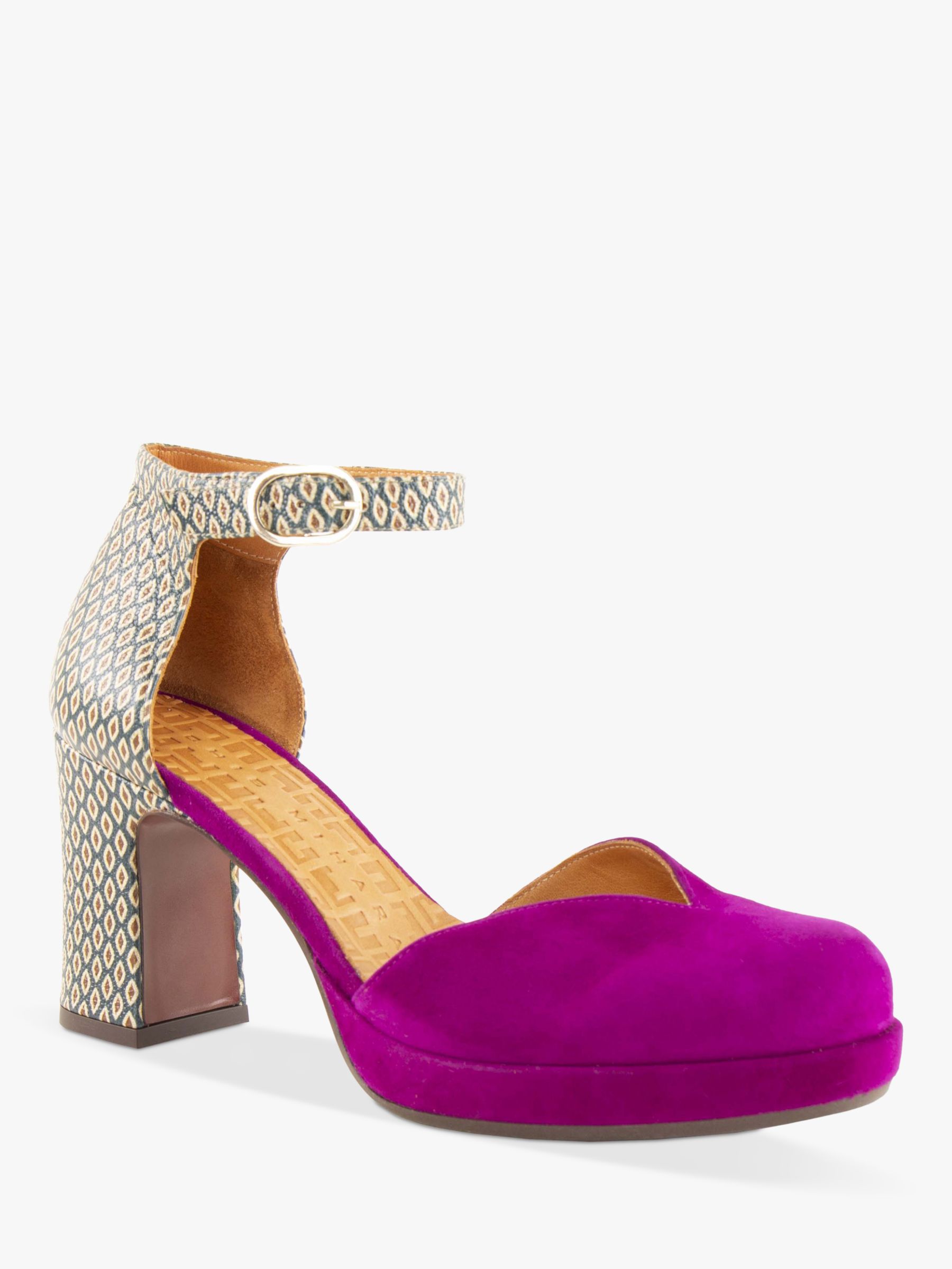 Chie Mihara Damaho Suede Colour Block Court Shoes, Berry/Print at John ...