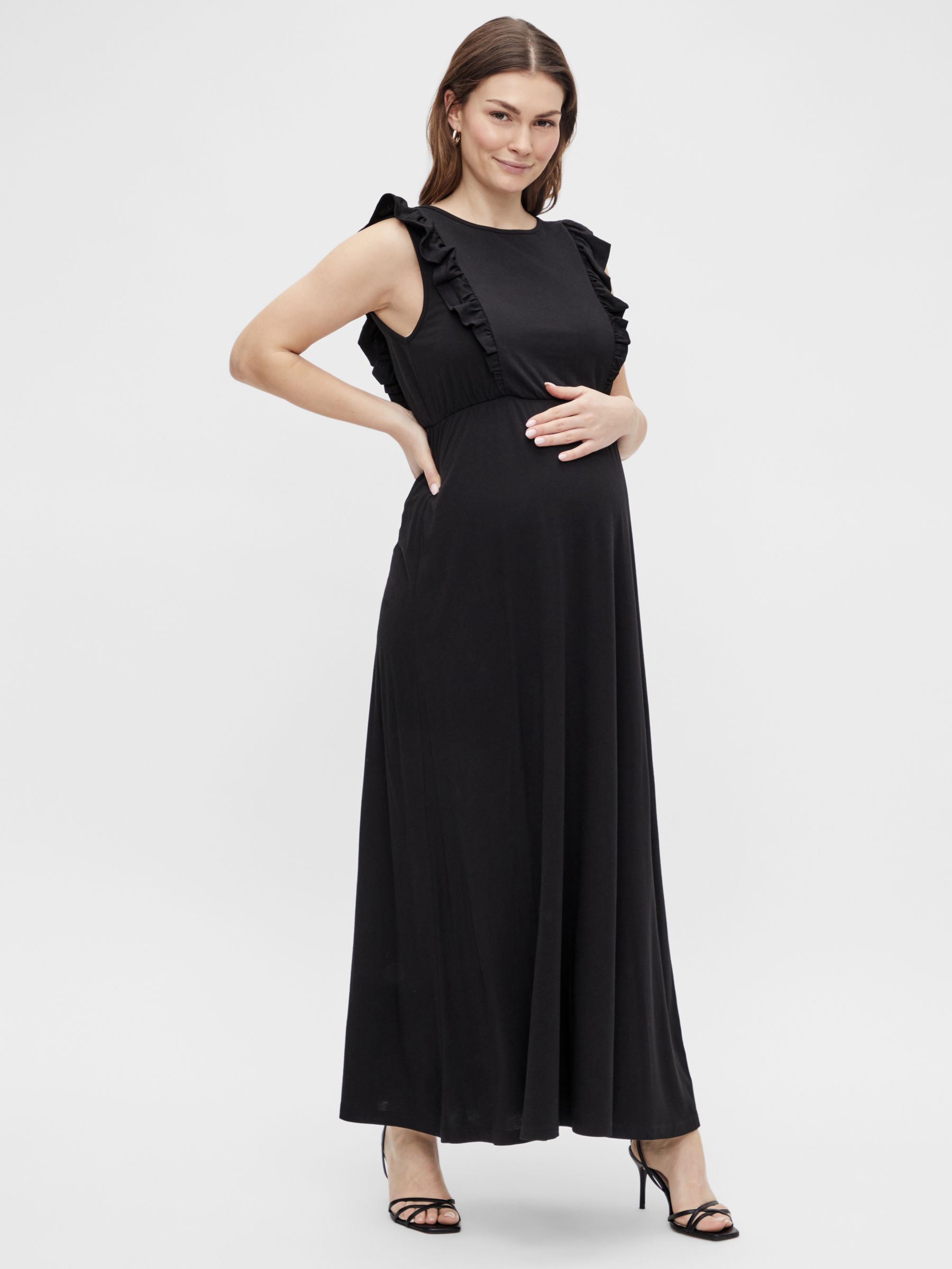 Mamalicious Roberta Mary Ruffle Maxi Maternity & Nursing Dress, Black, S