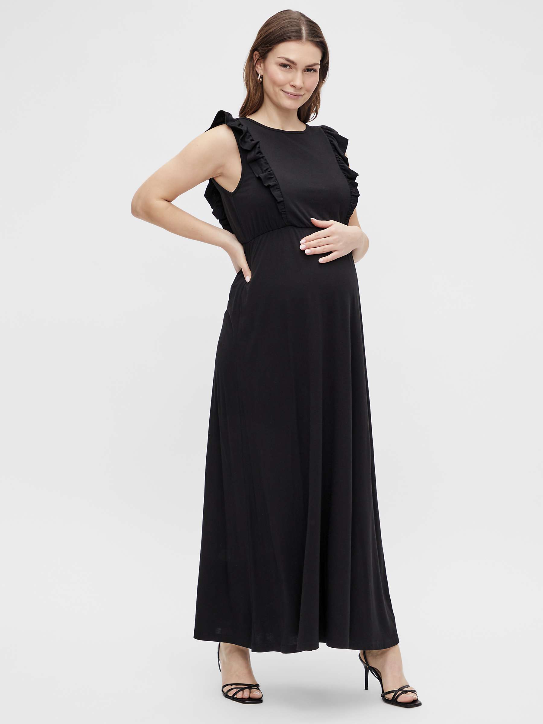 Buy Mamalicious Roberta Mary Ruffle Maxi Maternity & Nursing Dress, Black Online at johnlewis.com