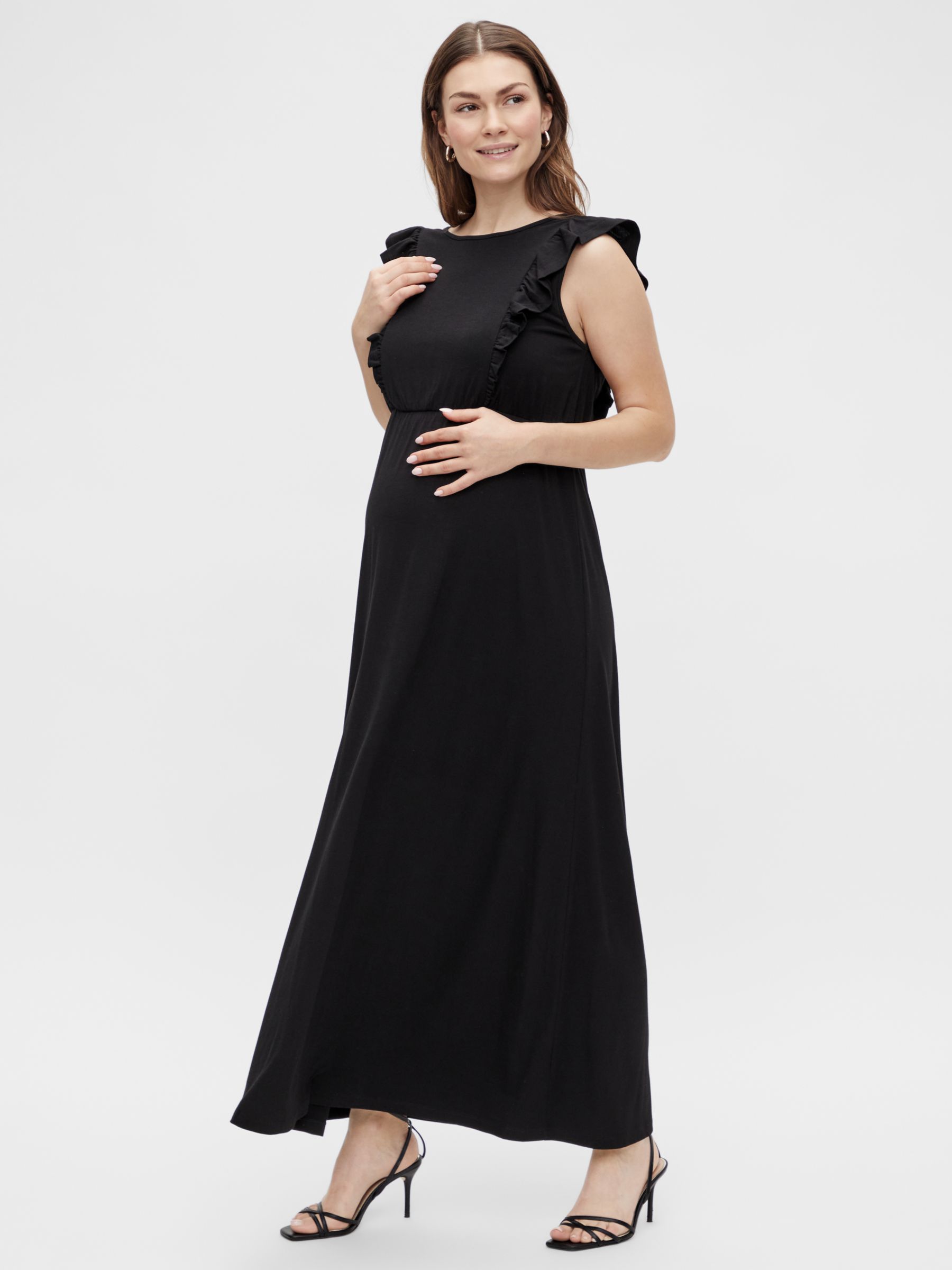 Mamalicious Roberta Mary Ruffle Maxi Maternity & Nursing Dress, Black, S