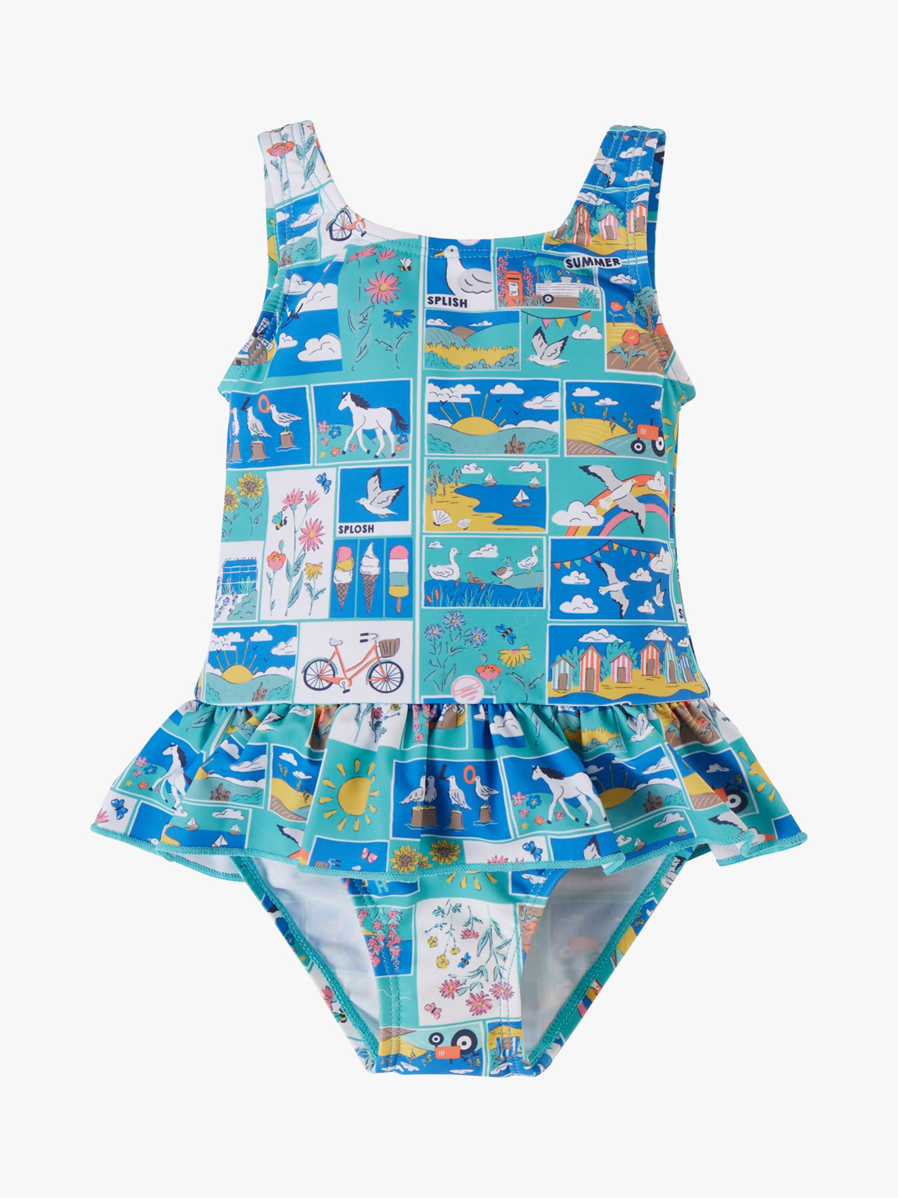 Frugi Kids' Coral Postcards Swimsuit, Multi at John Lewis & Partners