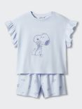 Mango Kids' Valerie Snoopy Frill Shorts Pyjamas, Pastel Blue