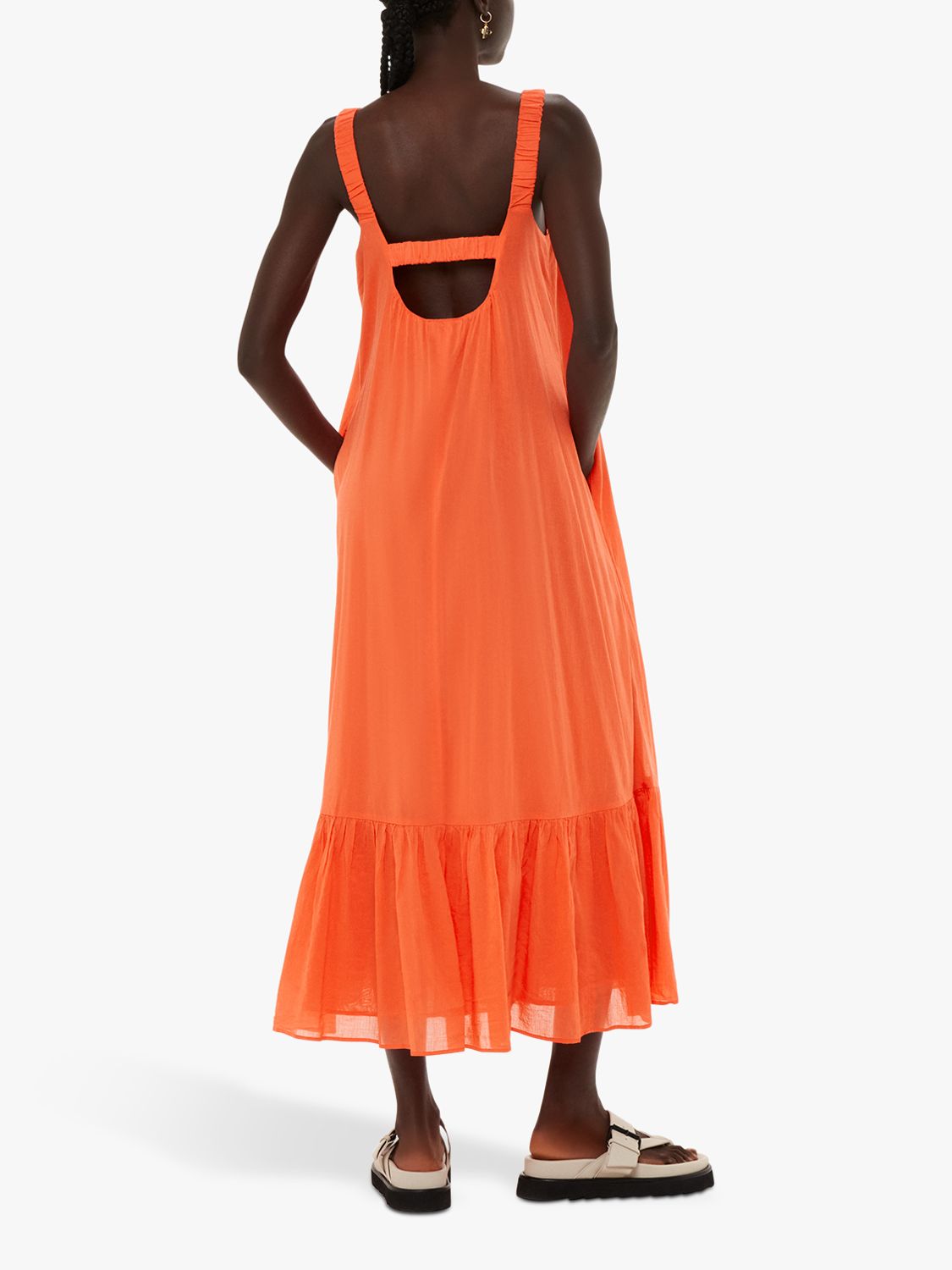 Whistles Rhea Trapeze Midi Dress, Orange, 8