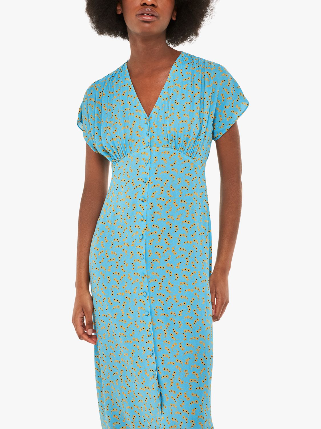 Whistles Floral Crescent Print Midi Dress, Blue/Multi, 6
