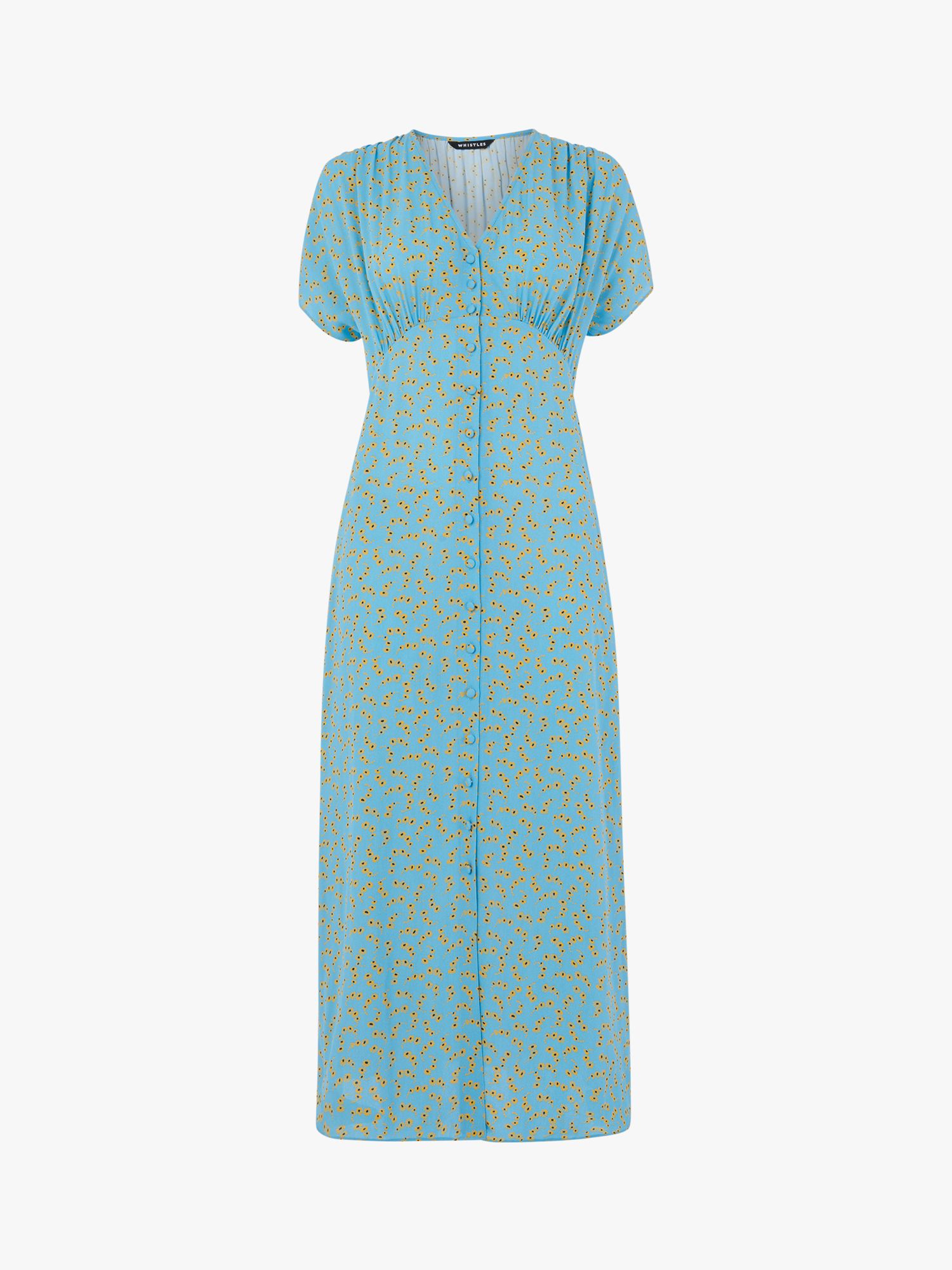 Whistles Floral Crescent Print Midi Dress, Blue/Multi, 6