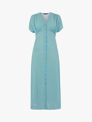 Whistles Floral Crescent Print Midi Dress, Blue/Multi