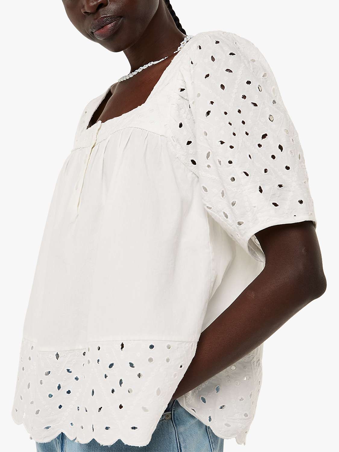 Buy Whistles Tera Broderie Blouse, White Online at johnlewis.com