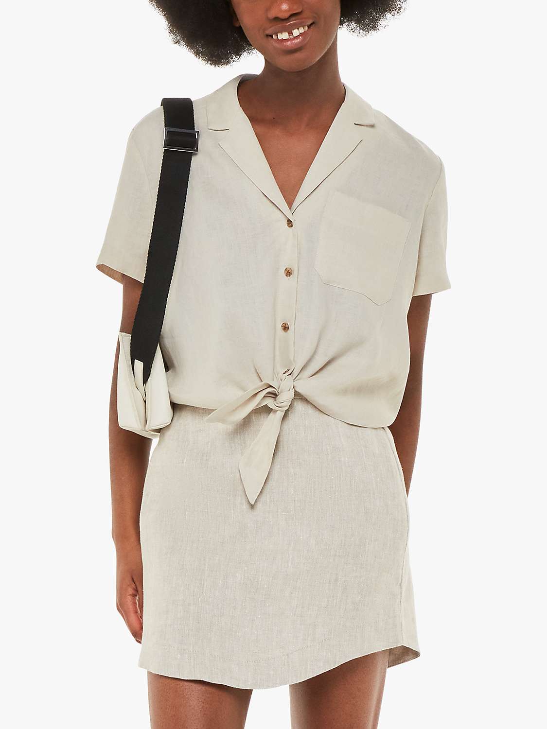 Buy Whistles Tie Front Linen Shirt, Stone Online at johnlewis.com
