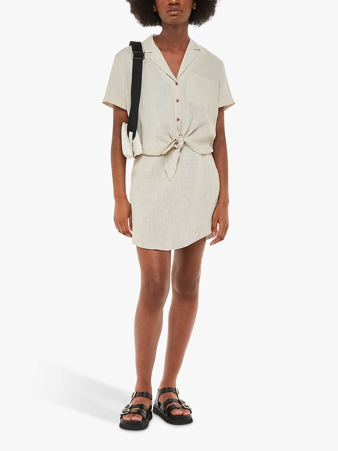 Buy Whistles Tie Front Linen Shirt, Stone Online at johnlewis.com