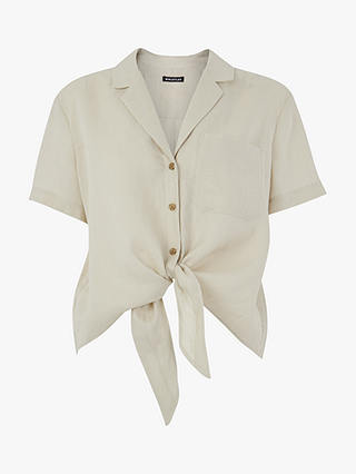 Whistles Tie Front Linen Shirt, Stone