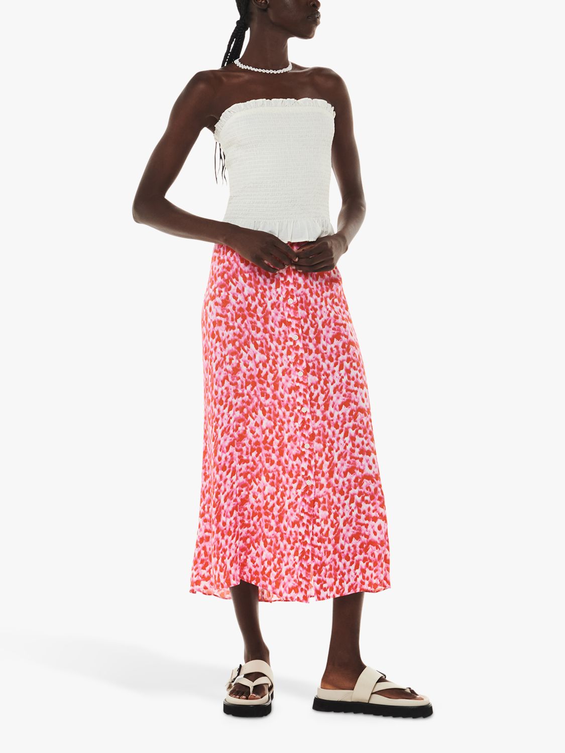 Buy Whistles Blurred Strokes Button Front Midi Skirt, Pink/Multi Online at johnlewis.com