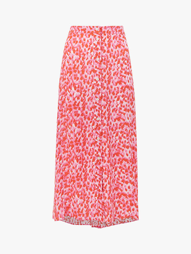 Whistles Blurred Strokes Button Front Midi Skirt, Pink/Multi