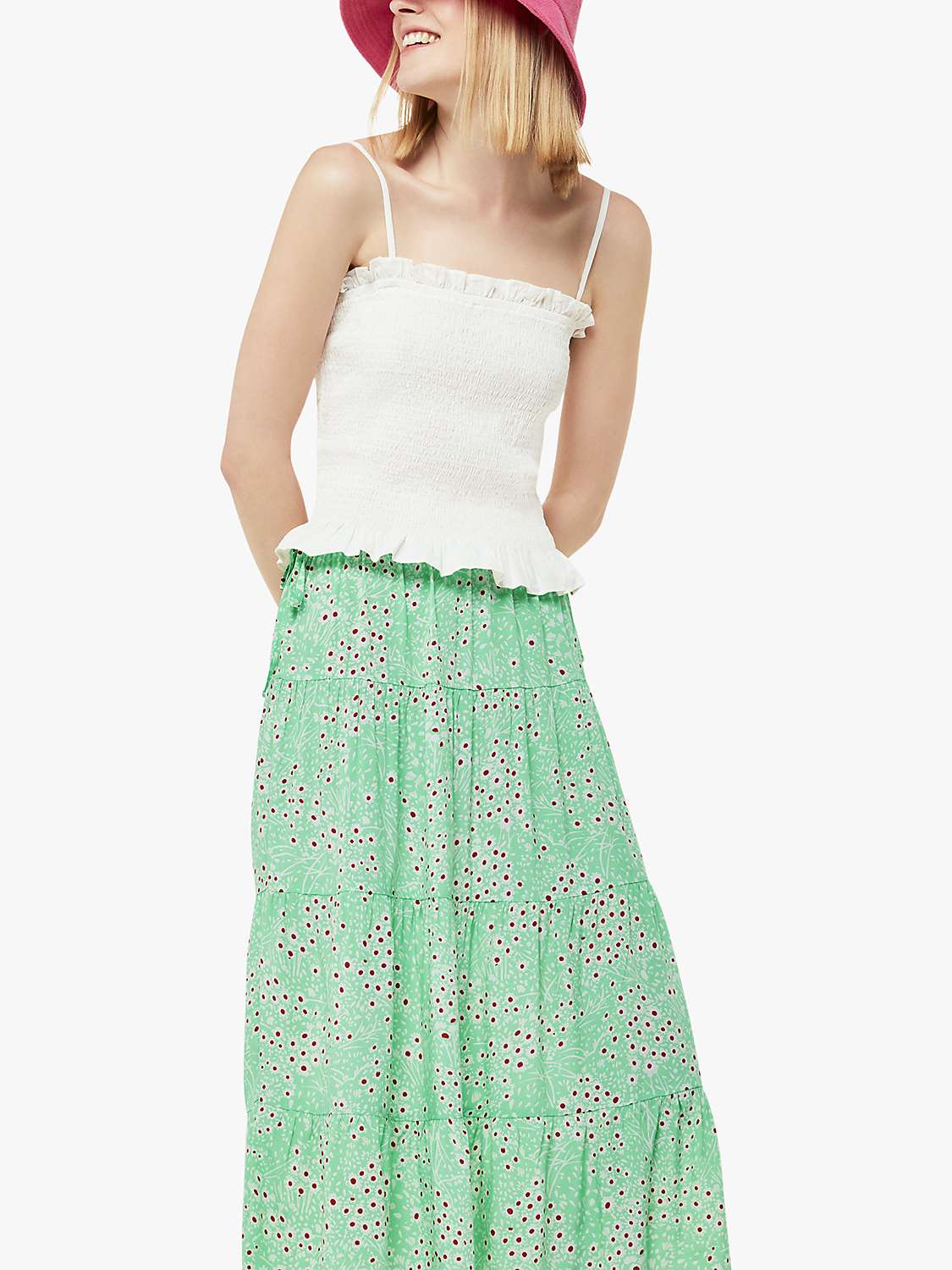 Buy Whistles Daisy Meadow Tie Side Tiered Skirt, Green Online at johnlewis.com