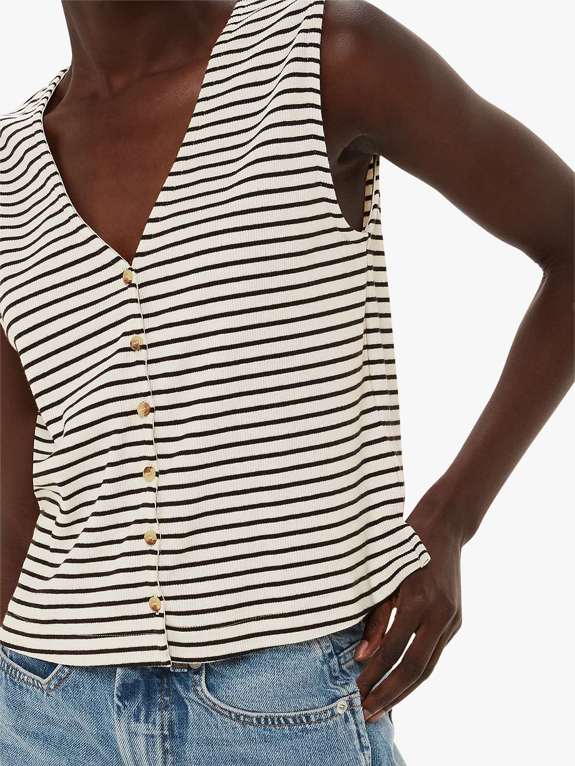 Buy Whistles Button Up Stripe Rib Top, Ivory/Multi Online at johnlewis.com