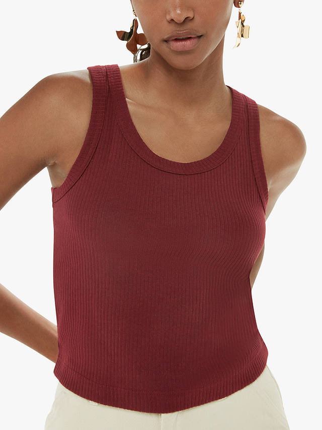 Whistles Cropped Ribbed Vest Top, Burgundy