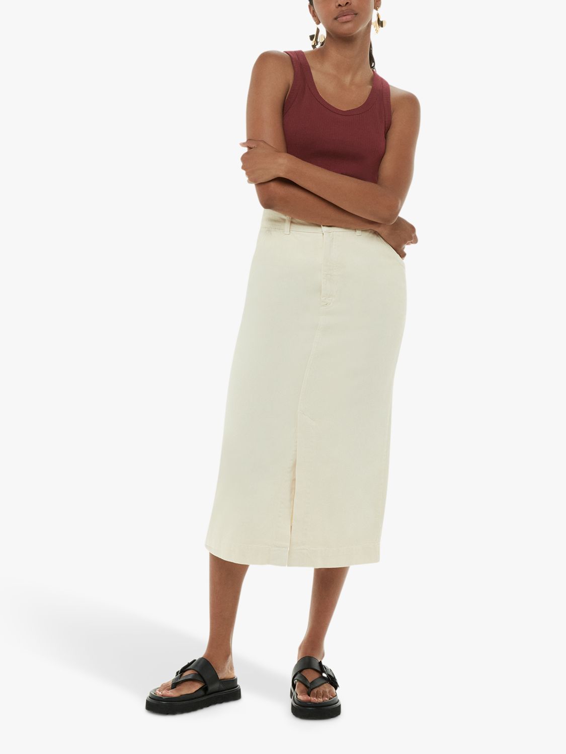 Whistles Cropped Ribbed Vest Top, Burgundy at John Lewis & Partners