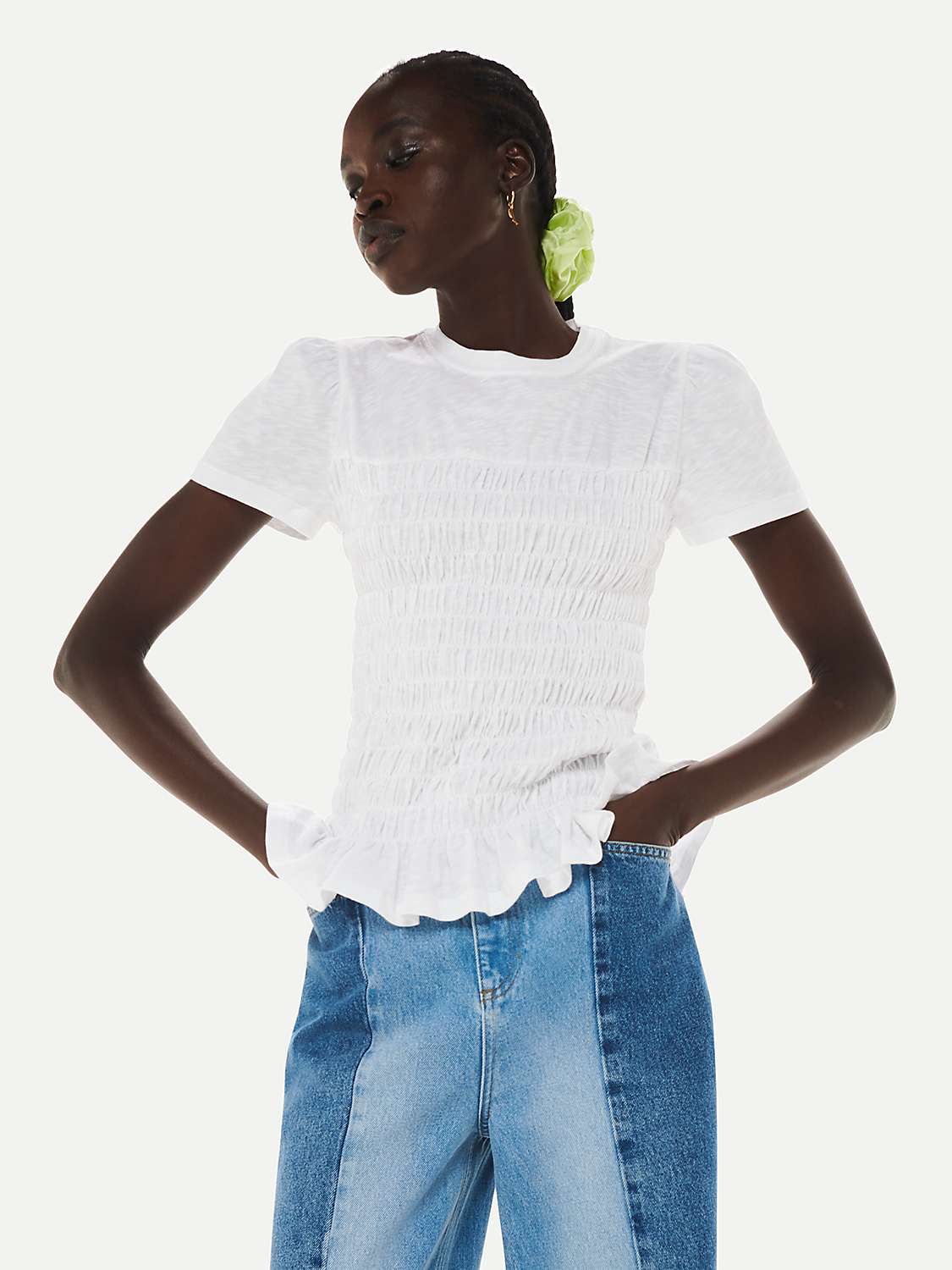 Buy Whistles Ruched Short Sleeve Cotton Top, White Online at johnlewis.com