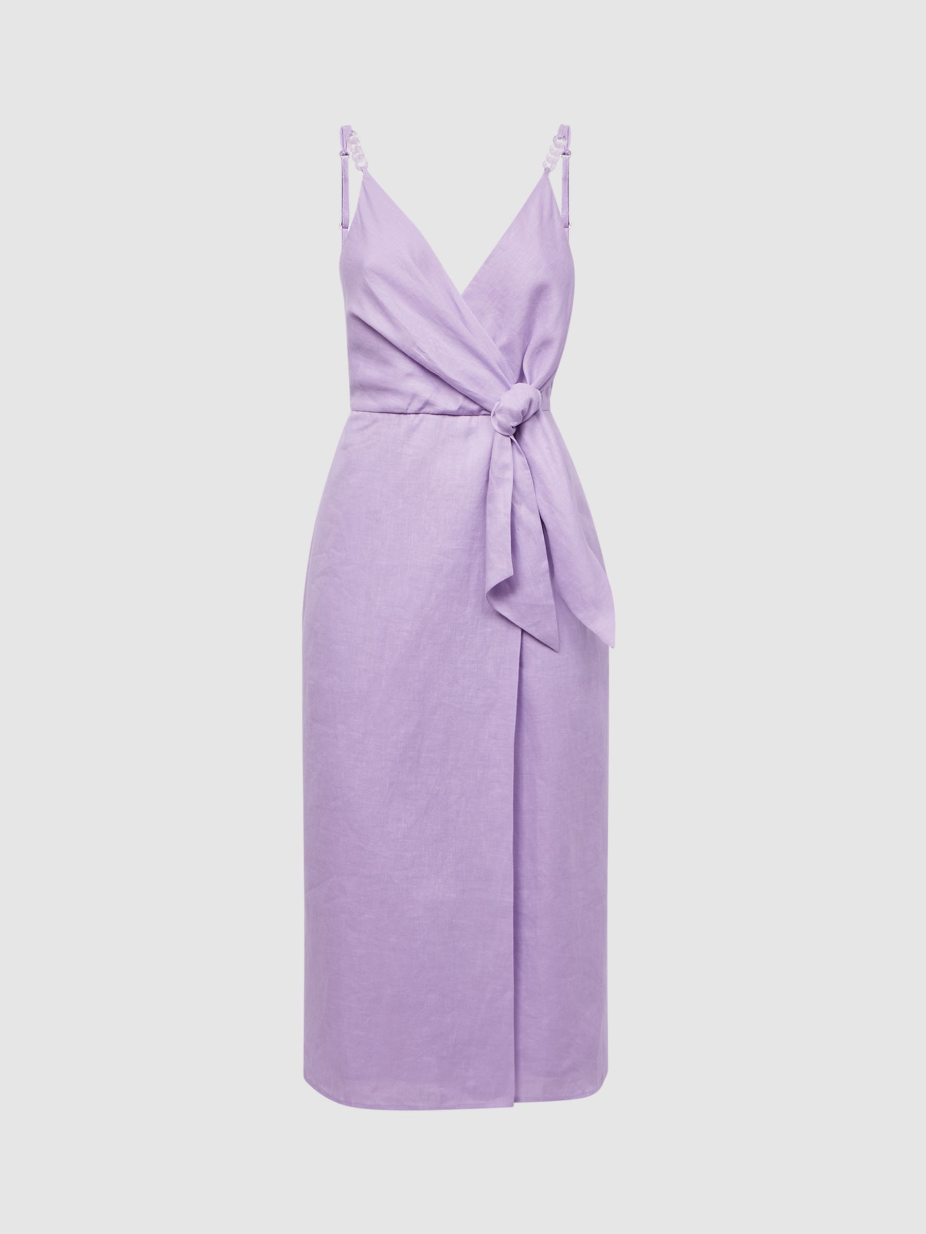 Reiss Esme Linen Tie Side Midi Dress, Lilac at John Lewis & Partners