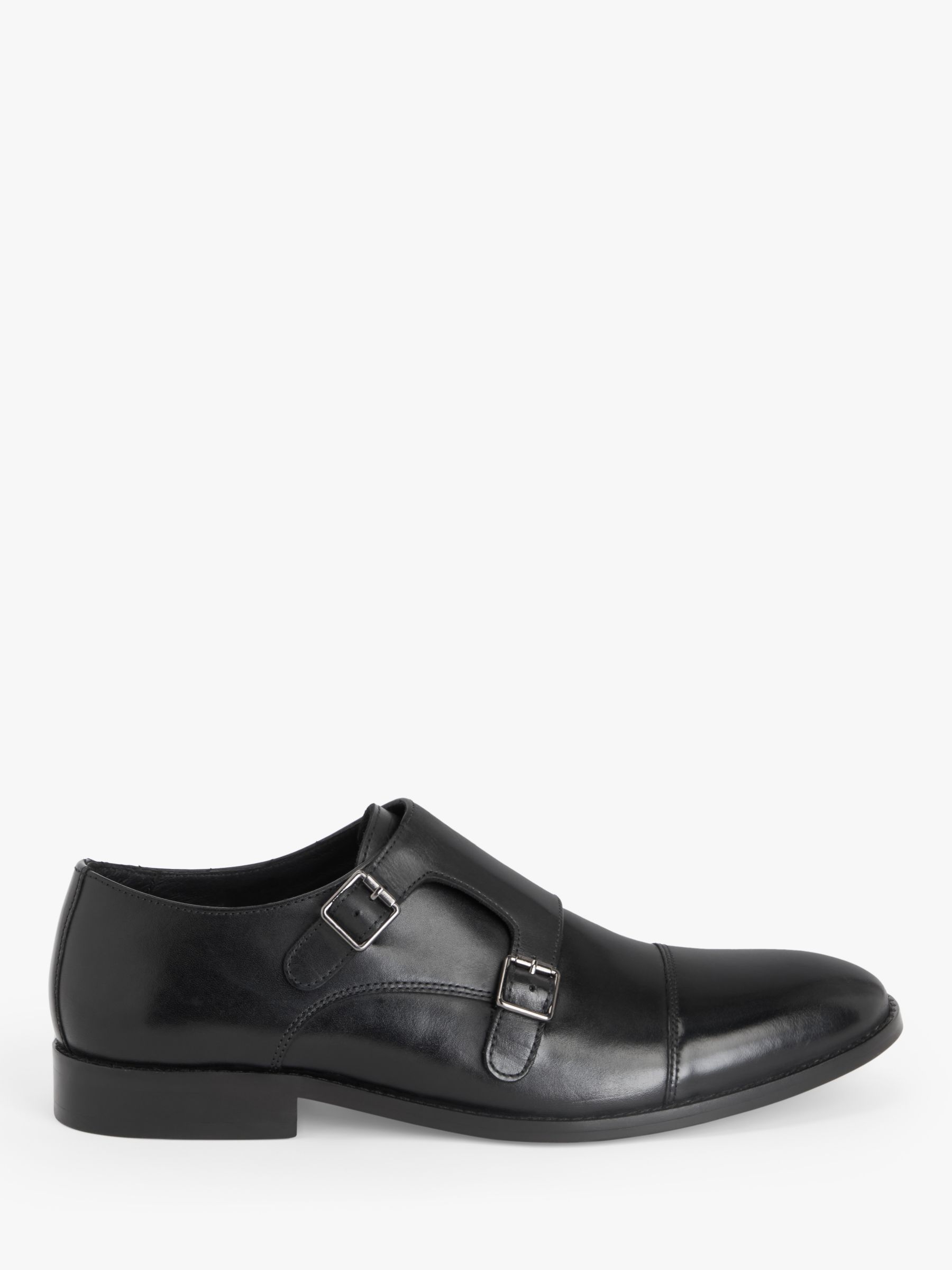 John Lewis Double Strap Leather Monk Shoes, Black at John Lewis & Partners