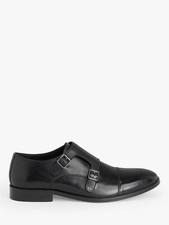 John Lewis Double Strap Leather Monk Shoes, Black Black