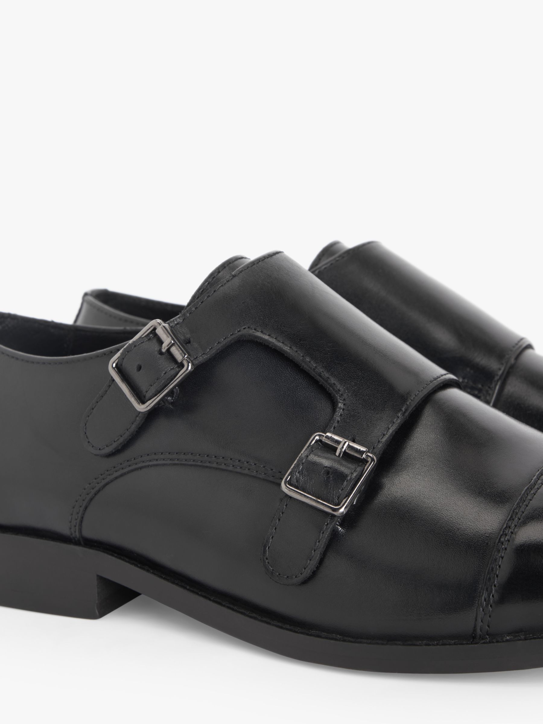 John Lewis Double Strap Leather Monk Shoes, Black, 9