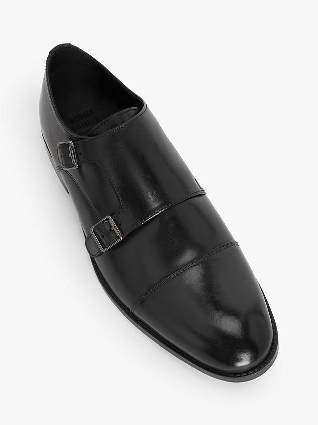 John Lewis Double Strap Leather Monk Shoes, Black Black