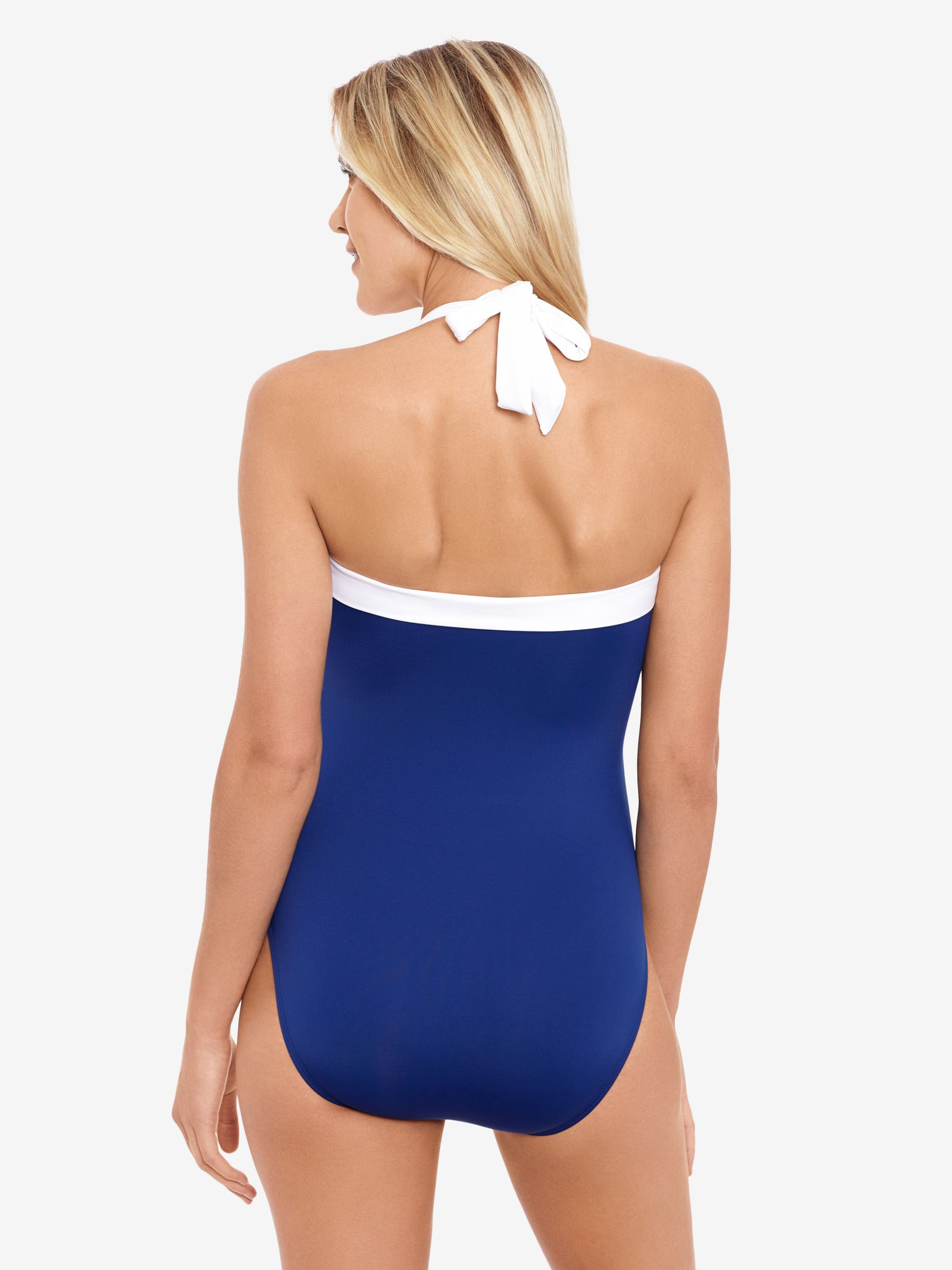 Lauren Ralph Lauren Shirred Contrast Trim Swimsuit, Sapphire, 8