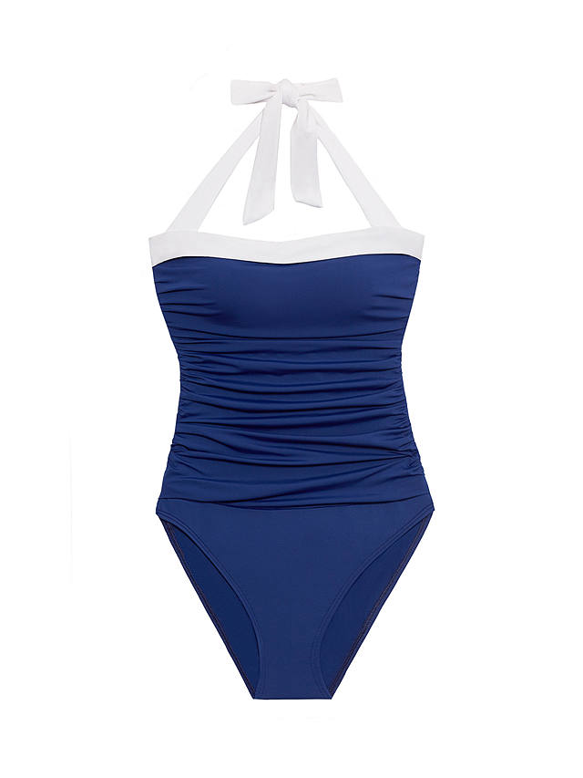 Lauren Ralph Lauren Shirred Contrast Trim Swimsuit, Sapphire
