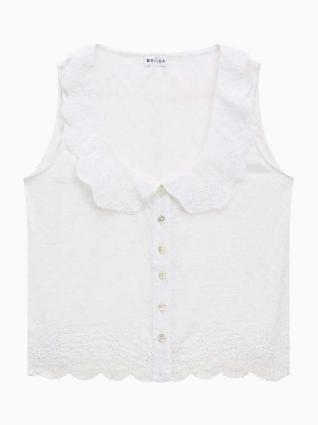 Brora Organic Cotton Broderie Cami, White, 6