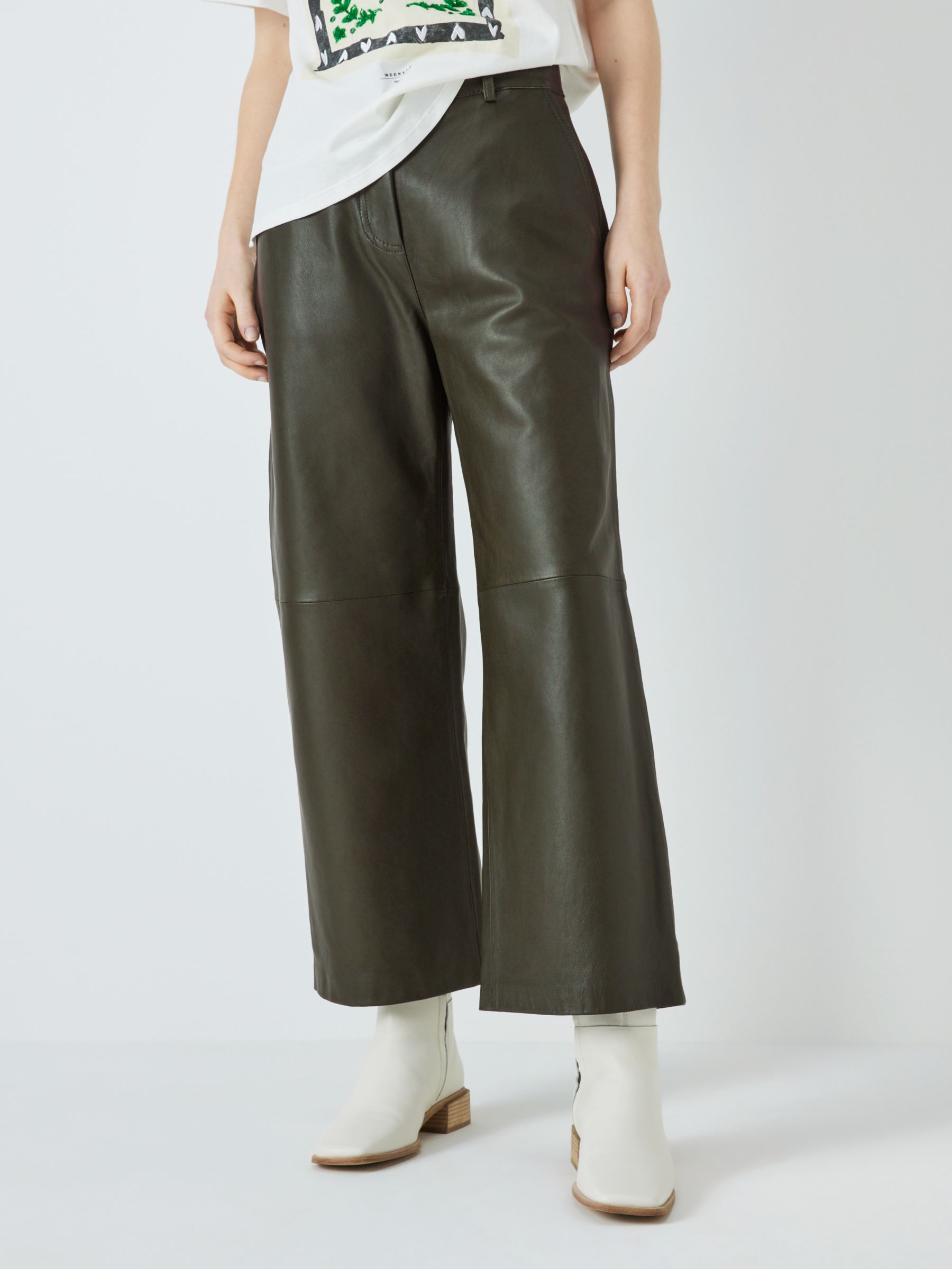 Weekend MaxMara Fiorito Flared Leather Trousers, Khaki £490.00