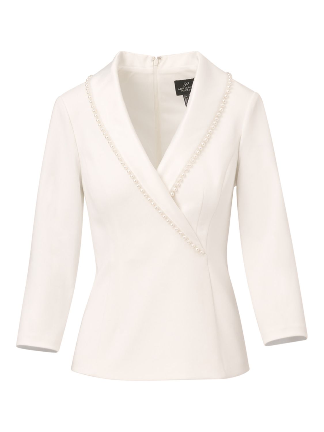 Adrianna Papell Crepe Pearl Tuxedo Top, Ivory at John Lewis & Partners