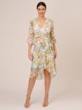 Adrianna Papell Floral Print Chiffon Faux Wrap Dress, Ivory/Multi