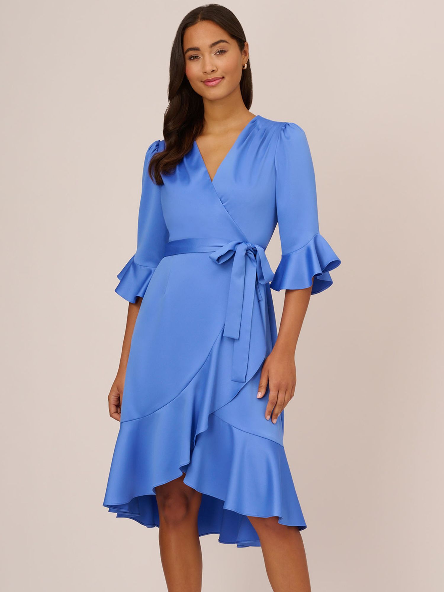 Adrianna Papell Satin Wrap Dress, Blue at John Lewis & Partners