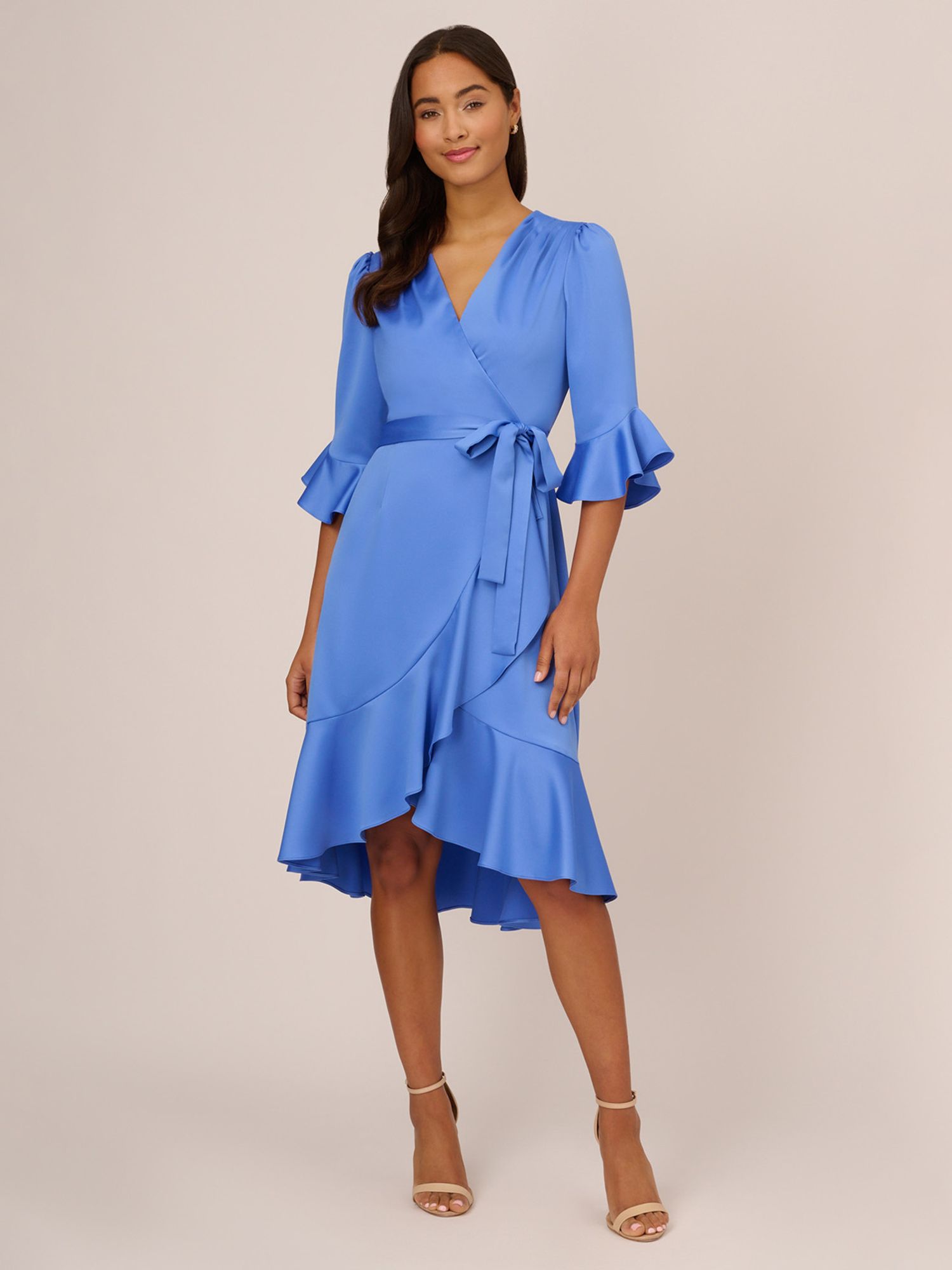 Adrianna Papell Satin Wrap Dress Blue 6